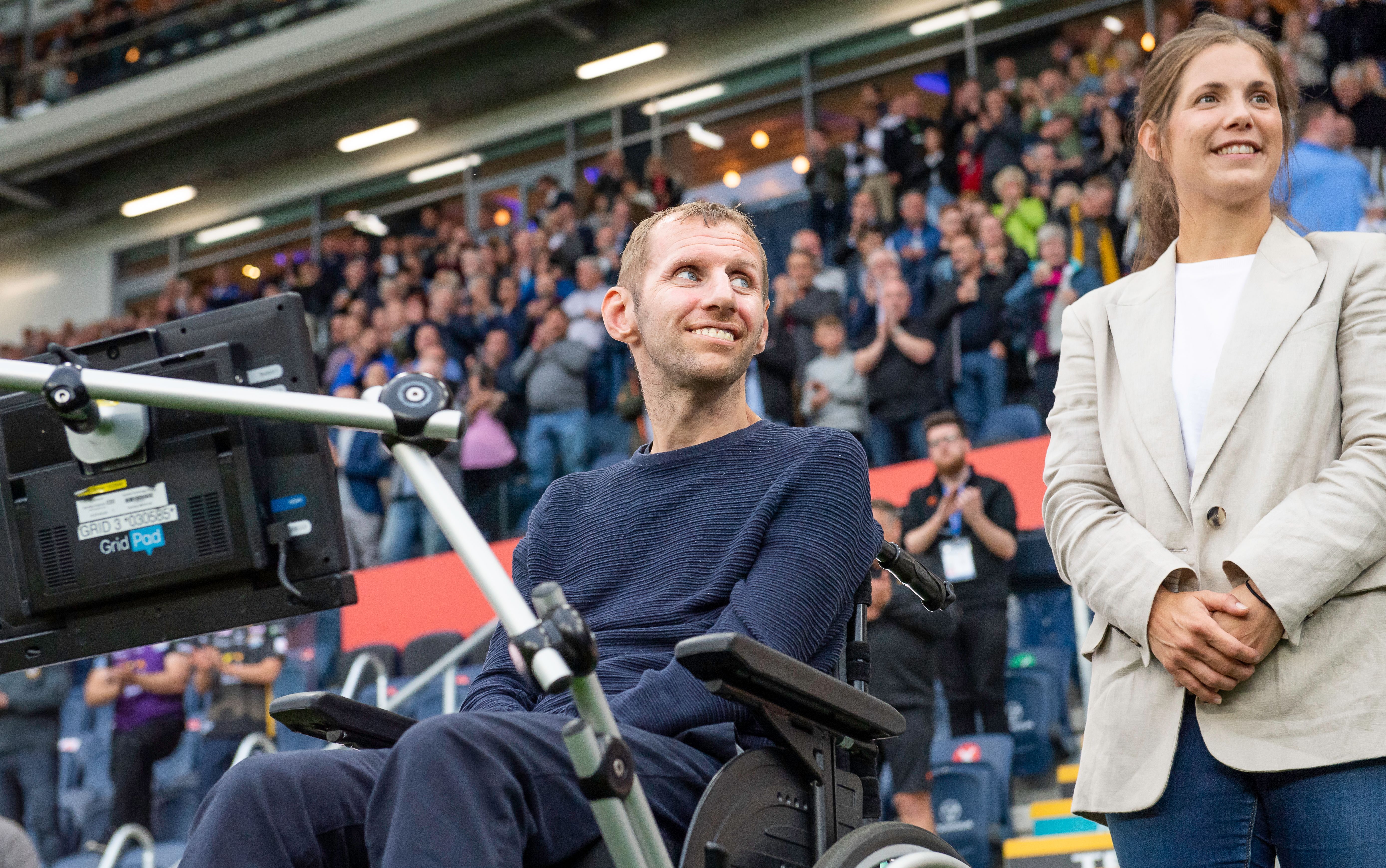 Rob Burrow and his wife Lindsey at a Leeds Rhinos rugby match.